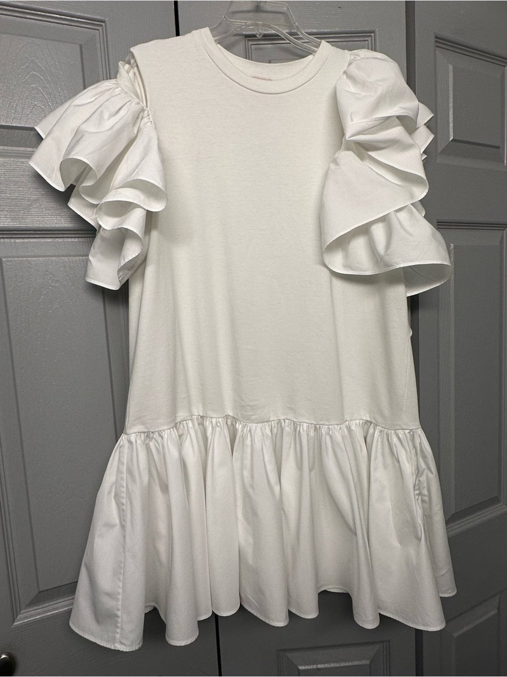Alexander McQueen Asymmetrical Ruffle Sleeve Jersey T-Shirt Mini Dress